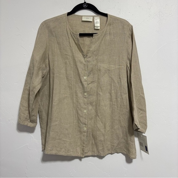 Liz Claiborne LizSport 100% Linen Neutral Women's Large NWT Cardigan Button - Picture 1 of 12